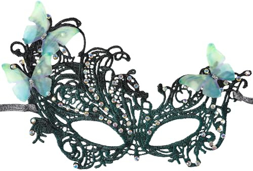 TAXTYHRE Maskerade Maske, Venezianische Spitze Augenmaske, Blau Sexy Damen Spitze Augenmaske, Spitzenmaske mit Strass Schmetterling, für Halloween Karneval Kostüm Cosplay Party