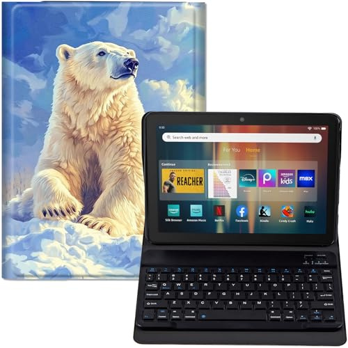 GYSYZJDH Keyboard Case for Fire HD 8 & HD 8 Plus (12th/14th Generation, 2024/2022 Release) – PU Leather Stand Cover with Detachable Bluetooth Keyboard, White Polar Bear Design