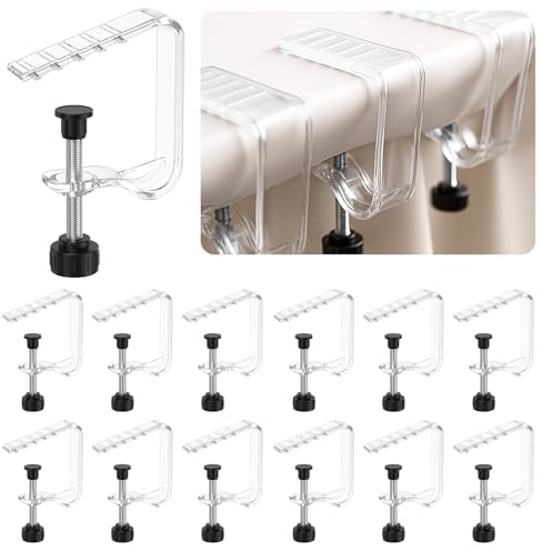 12 Pieces Adjustable Tablecloth Clips Clear, Suitable for Tables 0.4 to 1.96 Inch Thick. Strong and Stable Grip to Prevent Tablecloth Slippage. Damage-Free Table Cloth Holder Clips, Easy to Install.