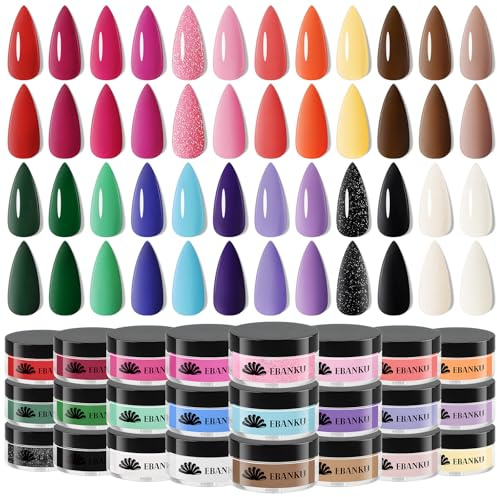 EBANKU Acrylic Powder Set, 10g/0.35oz Acrylic Powder Professional Acrylic Nail Powder for Nail Acrylic Extension, Nail Carving, Long-Lasting, No Nail Lamp Needed（24 Colors)