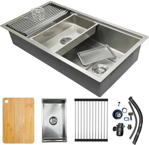 Fregadero de cocina rectangular de acero inoxidable 304, 80 x 50 cm, 1 fregadero empotrable, con fregadero interior de repuesto y tabla de cortar, moderno fregadero de acero inoxidable con escurridor