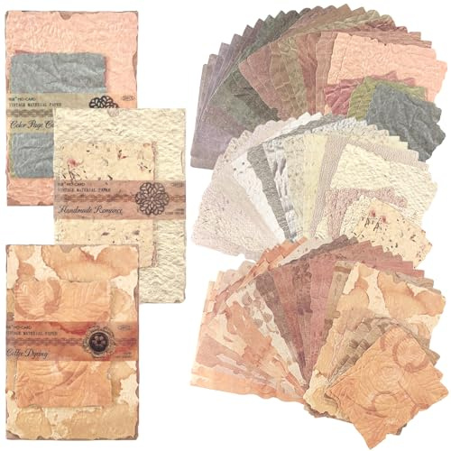 DIPZO 84 Stück Vintage Scrapbook Papier Set, Geprägtes und strukturiertes Dekorpapier für Scrapbooking, Junk Journals, Kartenherstellung, Bullet Journaling und DIY Bastelprojekte
