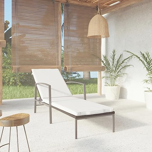 QJBSAVVA Sonnenliege Poly Rattan Schwarz 195 x 60 cm verstellbare Rückenlehne cremeweiße Auflage klappbar Robust für Garten Balkon Terrasse