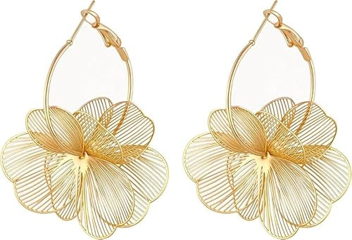 BSLVWG Hängende Blumen-Ohrringe für Frauen, Statement, trendige Creolen, Blumenohrringe, Schmuck, Gold, Statement-Ohrringe, einzigartiges Blumen-Design