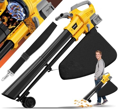 Leaf Blower Vacuum Mulcher Compatible for Dewalt 20V Battery(NO Battery), 3-in-1 Cordless Electric Leaf Vacuum Blower Mulcher with 40L Collection Bag, Turbo Mode for Quick Patio Deck Driveway Cleanup