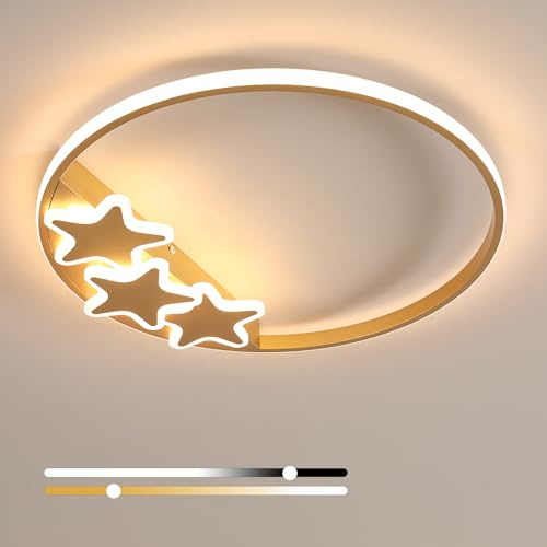 Osairous LED Deckenleuchte, Deckenlampe 50cm Kinderzimmer, 37W moderne Acryl Deckenlampe mit Sternen Design für Baby, Mädchen, Jungenzimmer (Goldfarben)