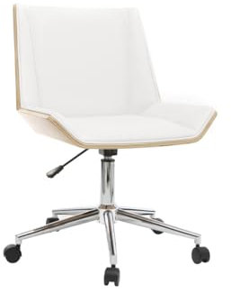 Miliboo Design-Bürostuhl PU Weiß und Helles Holz MELKIOR
