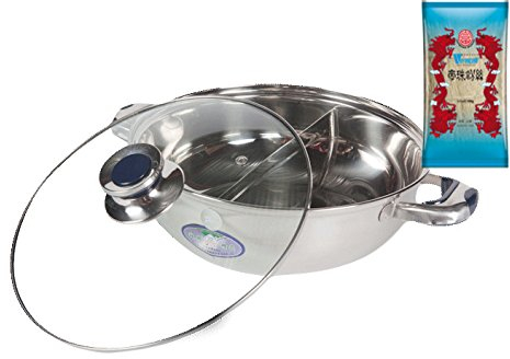 yoaxia ® - [ Ø 28cm ] HOT POT Topf mit 2 Kammern / Feuertopf / Fondue / Shabu Shabu + 1x [ 100g ] DIAMOND BRAND Longkou Vermicelli / Glasnudeln gratis