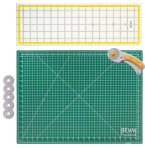WA Portman selbstheilende Schneidematte und Rollschneider-Set, 45 mm, Rollschneider für Stoff und 5 zusätzliche Klingen, 45 x 61 cm, Stoff-Schneidematten zum Basteln, 15,2 x 61 cm, Acryl-Quilt-Lineale