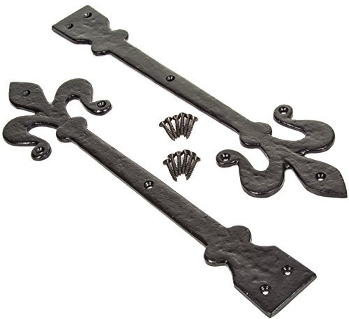 Pair of 400mm Antique Door Hinge Fronts in Vintage Black Fleur De LYS Design