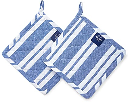 Encasa XO 21 cm Maniques pour Four à Micro-Ondes (Set de 2 pièces) pour la Cuisine - Résistant à la Chaleur, Protection des Mains Contre Les ustensiles - Rayures Bleues Franca