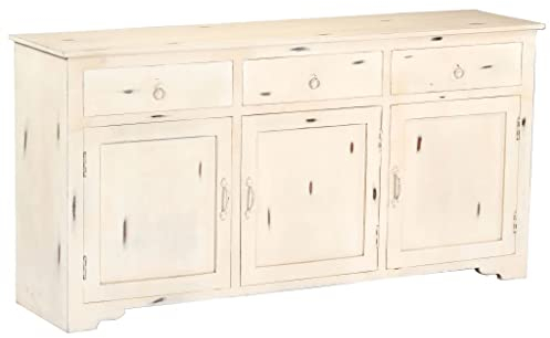 vidaXL Mangoholz Massiv Sideboard mit 3 Schubladen 3 Türen Kommode Anrichte Mehrzweckschrank Schrank Beistellschrank Standschrank Weiß 160x40x80cm