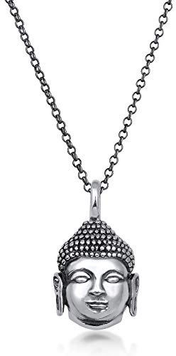 Kuzzoi Exklusive Herren Halskette oxidiert geschwärzt mit Buddha Kopf Anhänger (16 mm) im Vintage Look, Massive Kette für Mann und Freund, Buddhistische Kette aus 925 Sterling Silber, Länge 60 cm