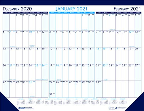 House of Doolittle 2021 Drei-Monats-Schreibtischunterlage Kalender, 55,9 x 43,2 cm, blau, Dezember - Januar (HOD136-21)