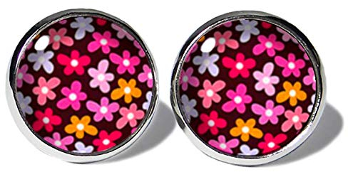 Choc Lollipop Blüten Ohrstecker ABOUKI Damen Mädchen Kind Kinder Edelstahl Ohrschmuck Motiv Blume Blumen Pink Rosa handgefertigte Ohrringe silber-farben