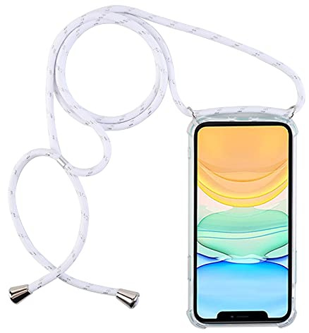 PuYu Zhe Handyhülle Kompatibel mit Samsung Galaxy S10,Transparente TPU Silikonhülle mit Halsband Seil,Sturz und Stoßfest,Halsband Seil Kann Verlängert die Länge Anpassen-Weißsilber