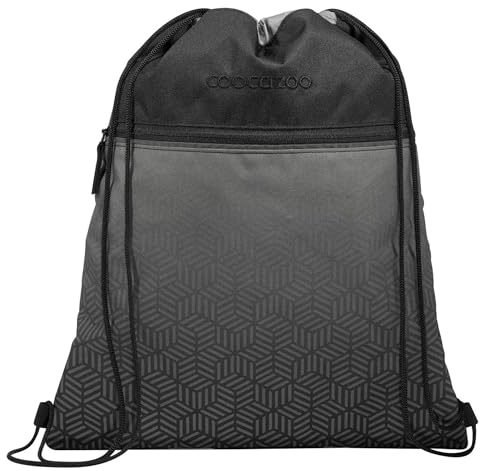Coocazoo Turnbeutel, Black Carbon, schwarz, mit Reißverschlussfach und Kordelzug, reflektierende Elemente, Schlaufen zur Befestigung am Schulrucksack, ab der 3. Klasse, ca. 10 Liter