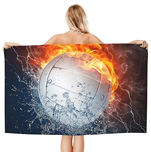 BAISHEEP Ice and Fire Volleyball bedruckte Mikrofaser-Badetücher, flauschig und weich, sandfrei, Strandtücher, super saugfähiges Handtuch für Reisen, Pool, Outdoor, 80 cm x 130 cm