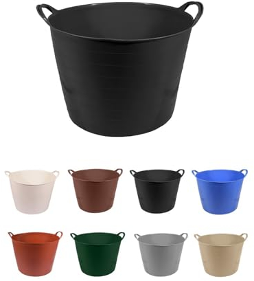 JARDIN202 - Espuerta de plástico Flexible - Capazo de Goma con Asas - Cubo de plástico Multiusos 25L | (Negro, Pack x25 uds)