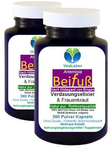 Beifuss 720 KAPSELN Beifuß ARTEMISIA Fettverdauung + SEKRETION von Magen Darm Leber Galle - FRAUENKRAUT & Wechseljahre (2 x 360). NATUR pur - ohne ZUSATZSTOFFE. 27275-6