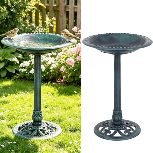 GYMAX 72 cm Vogeltränke stehend, Vogelbad für Draußen Garten, Wasserschale Vogel & Insektentränke, Vogelfutterstation Retro für Wildvögel, Bird Feeder, Gartendeko