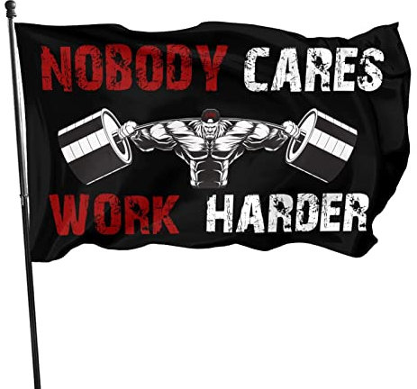 Gym Fitness Nobody Cares Work Harder Flagge, 90 x 150 cm, für drinnen und draußen, Hof, Garten, Rasen, Urlaub, Dekoration