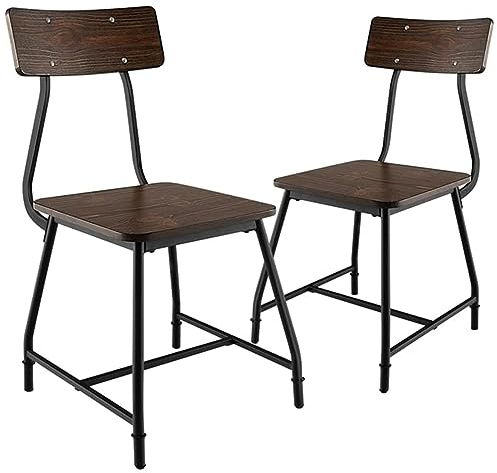 COSTWAY 2er Set Esszimmerstühle, Küchenstühle mit Rückenlehne, Rustikale Essstühle, Stühle für Esszimmer Küche, Retro Holzstuhl mit Stahlgestell, Bistrostuhl Metallstuhl Barstuhl