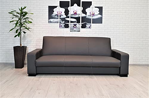 Quattro Meble Echtleder 3 er Sofa Atlanta aufklappbar mit Schlaffunktion und Bettkasten Breite 230cm Ledersofa Echt Leder Toledo Anthrazite Couch große Farbaahl !!!, Grau, WERATL3