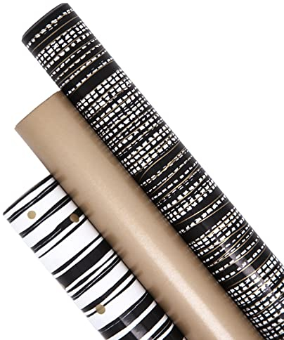 GAKA FAVOR Geschenkpapier Schwarze Gold Rollen für Weihnachten, Hochzeit, Geburtstag - 3 Rollen (43x300cm pro Rolle)