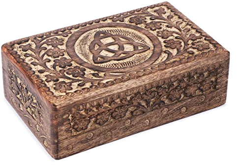 Ajuny Handgemacht Dekorative Schmuck Aufbewahrungsbox aus Holz mit Dreifaltigkeitsknoten und Blumenmuster Mehrzweck Aufbewahrungsorganisator Reise Schatztruhe Schmuckhalter ideal Geschenke, 8x5 Zoll