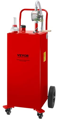VEVOR Contenedor de combustible de 30 galones, tanque de almacenamiento de gas y 4 ruedas, con bomba de transferencia manual, contenedor de combustible diésel de gasolina para automóviles, cortadoras
