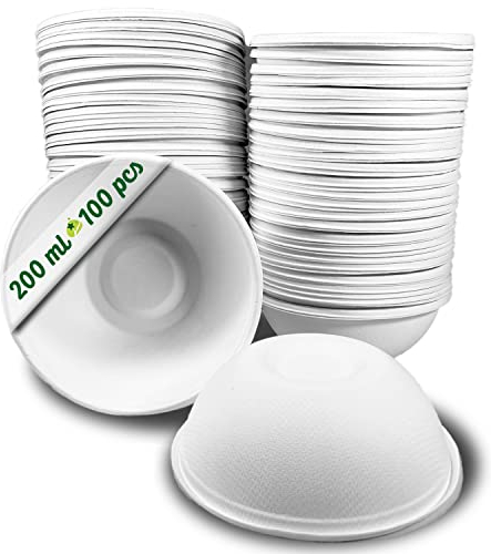 GoBeTree 100 Ciotole Usa e Getta in Polpa di Canna da Zucchero da 200 ml, Biodegradabili e Ultra Resistenti, Colore Bianco, Ideali per Feste, Colazioni e Ogni Evento Speciale, Perfette per la Casa.