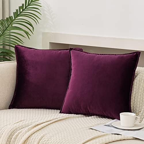 Velvet Purple Throw Pillow Covers 18”x18”Pack of 2 Soft Decorative | Square Cushion Covers for Couch Sofa Bed Livingroom Car Home Decor,45x45Cm