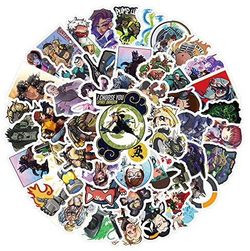 64 Pcs Overwatch Game Vinyl Waterproof Graffiti Stickers for Adults for Birthday Halloween Party Supplies Decoration for Helmet Laptop Water Bottles Suitcase