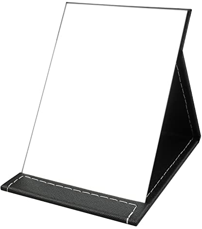 suaywo 17 * 12.2cm Schwarzer Klappspiegel Ultra HD Reisespiegel Klappbar Kosmetikspiegel Reise Schminkspiegel Klappbar Make-up aus PU-Leder für Schreibtisch, Kommode und Reisen