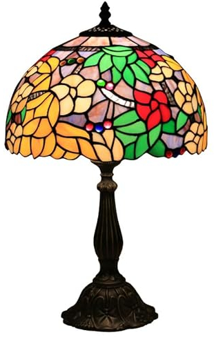 Uziqueif Lampe à Poser Style Tiffany, 12 inch Lampe Tiffany, Lampe de Chevet pour Salon, Abat Jour Verre coloré, Lampe de Table Art déco,Vintage, avec Ampoule,A