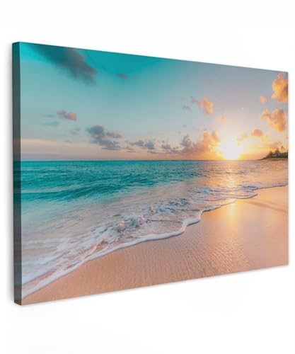 MuchoWow© Cuadros para Salon 120x80 cm Foto con Lienzo Canvas Laminas Cuadro Dormitorio Decoracion Hogar Pared Quadro Atardecer - Playa - Mar - Verano - Azul