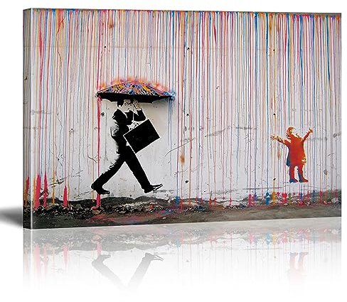 HYFBH Banksy Leinwand-Wandkunst für Wohnzimmer, Banksy-Druck, Wandkunst, bunter Regen, abstrakte Graffiti-Leinwand, Wanddekoration, Graffiti-Kunst-Poster, Leinwand, Pop-Art, modernes Kunstwerk,
