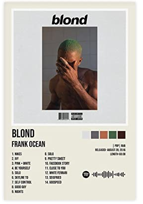 Frank Ocean Poster Blond Album Cover Poster 4 Leinwand Poster Schlafzimmer Dekor Sport Landschaft Büro Zimmer Dekor Geschenk 30 x 45 cm
