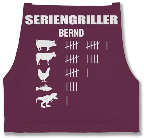 Schürze - Grillschürze - Seriengriller mit Name Lustiges Geschenk Grillen Grillgeschenk - 85x69 - Aubergine - grill schürzen männer personalisierte bäcker lustige grillgeschenke zum backen,
