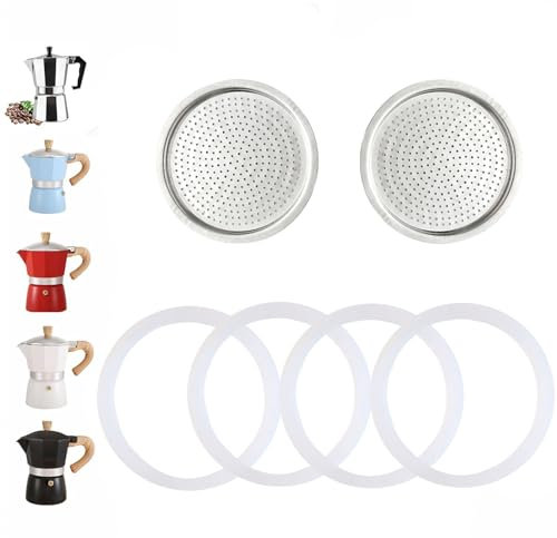 DITOSH 2 Pcs Filtre Avec 3 Pcs Joint d'étanchéité en Silicone Pour Cafetière Expresso 6 Tasse Pièces de Rechange Pour DITOSH Moka Pot en Aluminium
