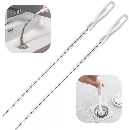 Guowanpp 2-Piece Sink Drain Cleaning Brush, Flexible, Stainless Steel & Nylon Bristles, for Bathroom, Kitchen, Sink, Bathtub, Washbasin