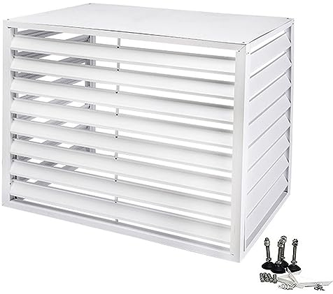 Klimaanlagen-Abdeckung, Klimaanlagen-Zaun, Sichtschutz-Abdeckung, Lamellenrahmen aus Aluminiumlegierung, verstecken, regensichere Schutzhülle für Klimaanlage, Außeneinheit (Farbe: Weiß, Größe: 100 x