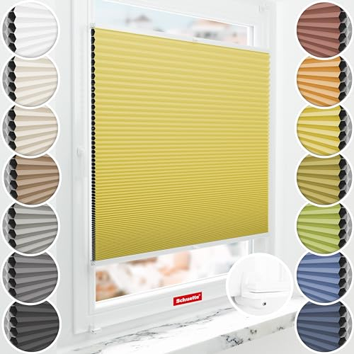 Schuette® Wabenplissee ohne Bohren: Sunburst (Gelb) ● 55x120cm (Breite x Höhe) ● Suprafix Faltrollo X Klemmfix Rollo ● Blitzschnelle Montage inkl. Video