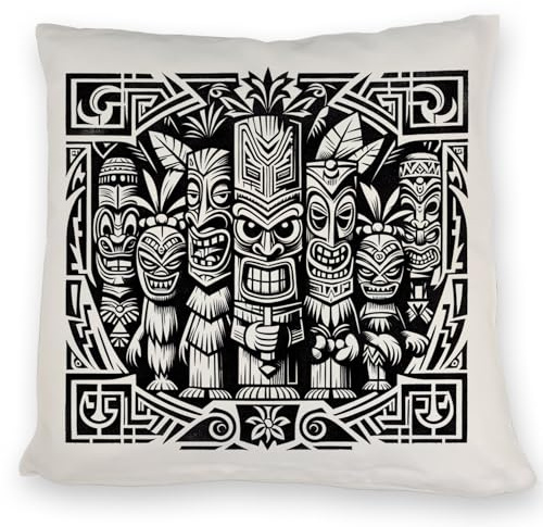 speecheese Tiki Figuren Kissen - Polyester Füllung - Quadratisches Sofakissen - 40x40 cm - Tiki Muster - Thematisches Novell Kissen