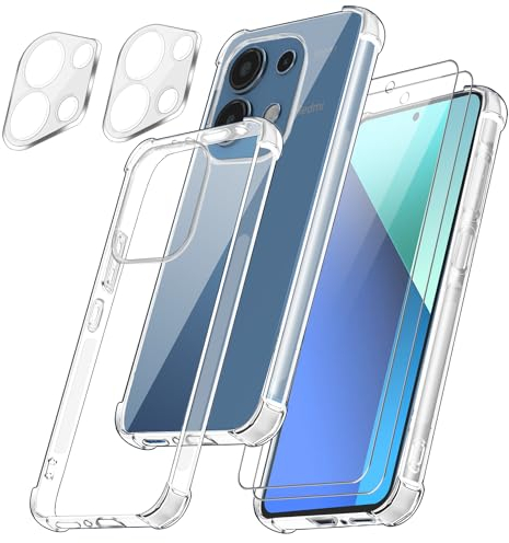 Ysjisy Funda Compatible con Xiaomi Redmi Note 13 4G (No para 5G), Carcasa con 2 Piezas Cristal Templado Protector de Pantalla y 2 Piezas Protector de Lente de Cámara, Transparente y Suave TPU Case