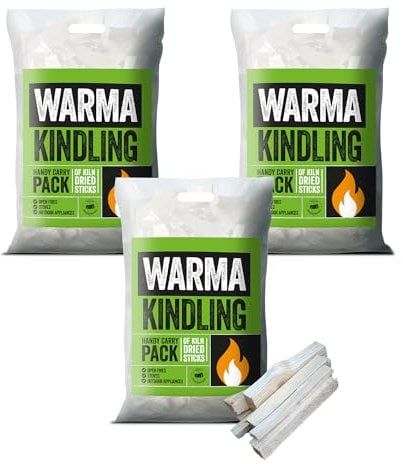 3 x Carry Bags Warma Premium Kindling Tinder Dry Wood Burning Easy to Light - For Starting Open Fires Log Burners Stoves Fire Pits Chimenea Camping Festival Outdoor Holiday Garden Barbecue BBQ