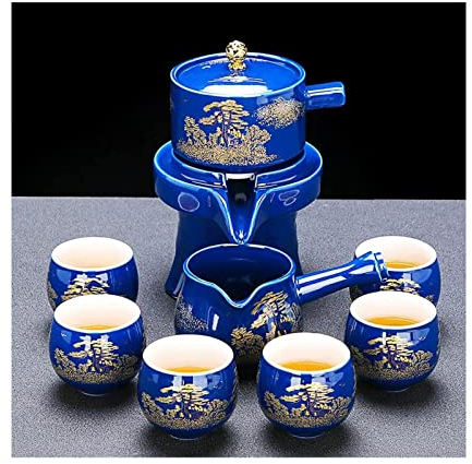 Teacup Kung Fu Teacup Simple Chinese Tea Set Creativity Ceramic Automatic Tea Pot Set Anti-Scald Design Rotate Teapot Flow Out Water Teapots