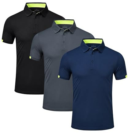 Csqtongan 3 Pack Men's Golf Polo Shirts Short Sleeve Breathable Polo T Shirts Multipack, Black/Grey/Navy XL