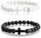 WANDIC 2 Stück Kreuz Armband, Elastisches Perlenarmband Natural Stone Bracelet Matte Armbänder für Damen & Herren (Schwarz & Weiß), – Christlicher Schmuck, Kommunion, Firmung, Jesus, Schmuckgeschenke